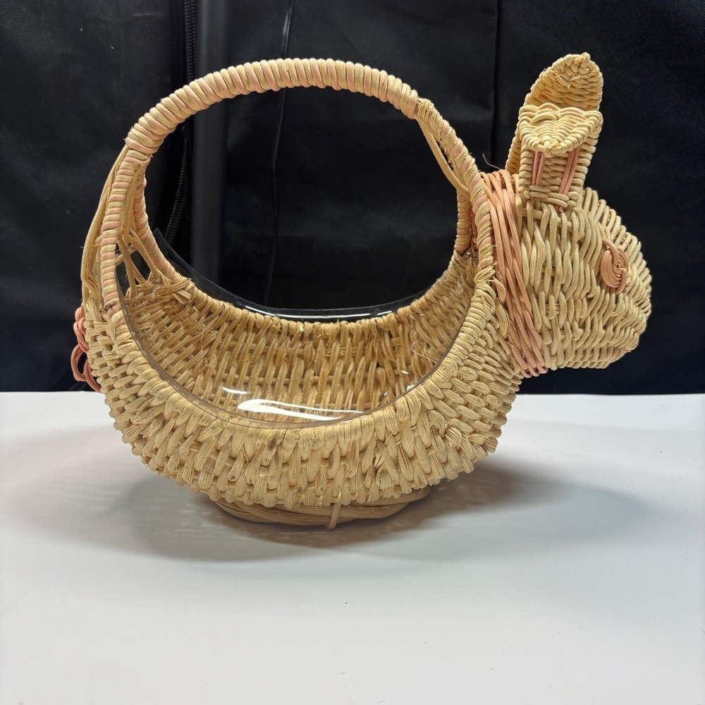 Bunny Rabbit Shaped Wicker Basket Easter Spring Home Decor Liner Vintage - Picture 2 of 10